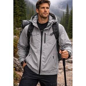 J.Lindeberg Mens Silver Grey Hooded Technical Zip Jacket Size S Metallic Utility